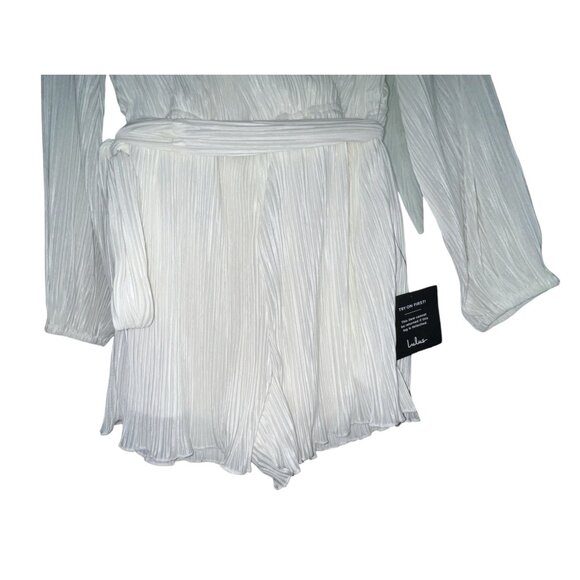 Lulus Plissed to Be Here White Plisse Balloon Sleeve Romper Sz Small White Long - Picture 9 of 16